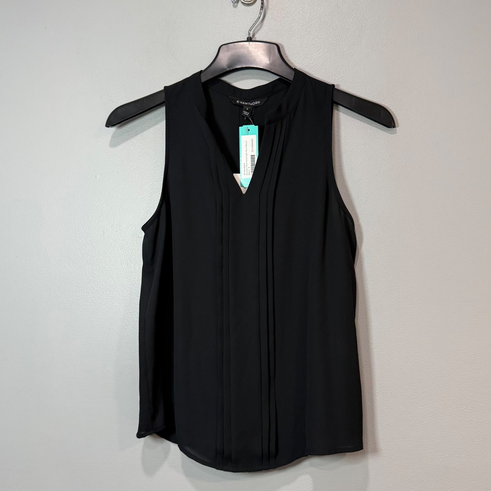41 Hawthorn Breyson Pleat Detail Split Neck Blouse Black Small NWT minimalist